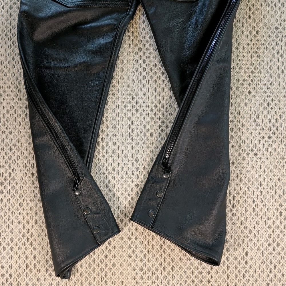 Vtg 90s JUST LEATHER Black Motorcycle CHAPS Handmade USA Mens Large 36-40x35 EUC - Picture 11 of 16